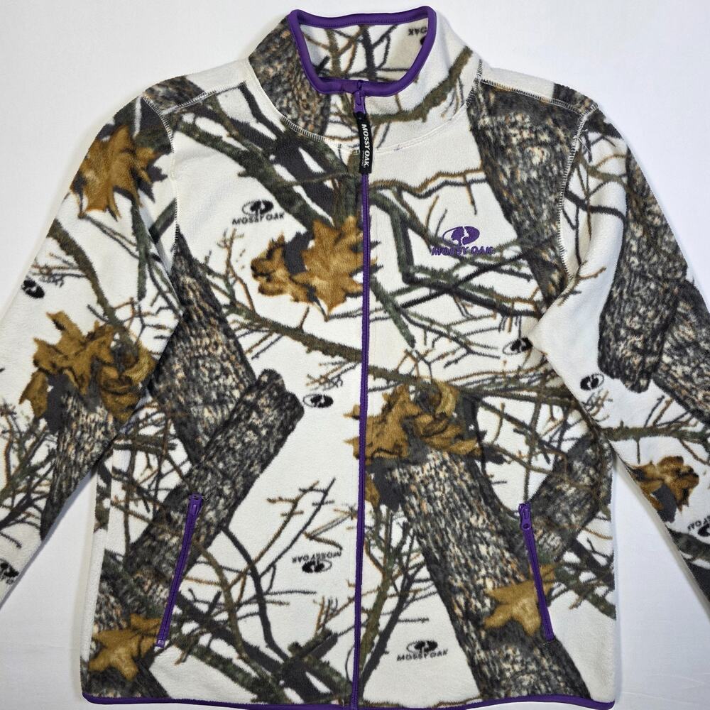Mossy Oak Women's XL Full Zip Fleece Jacket Camo White Purple Hunting Outdoors